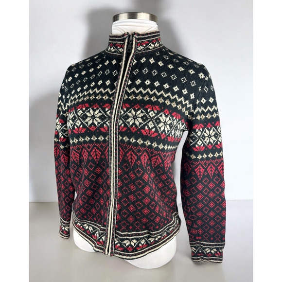 Nomadic Traders Full Zip Cardigan Sweater Red White Black Ramie Cotton Medium - Picture 16 of 16